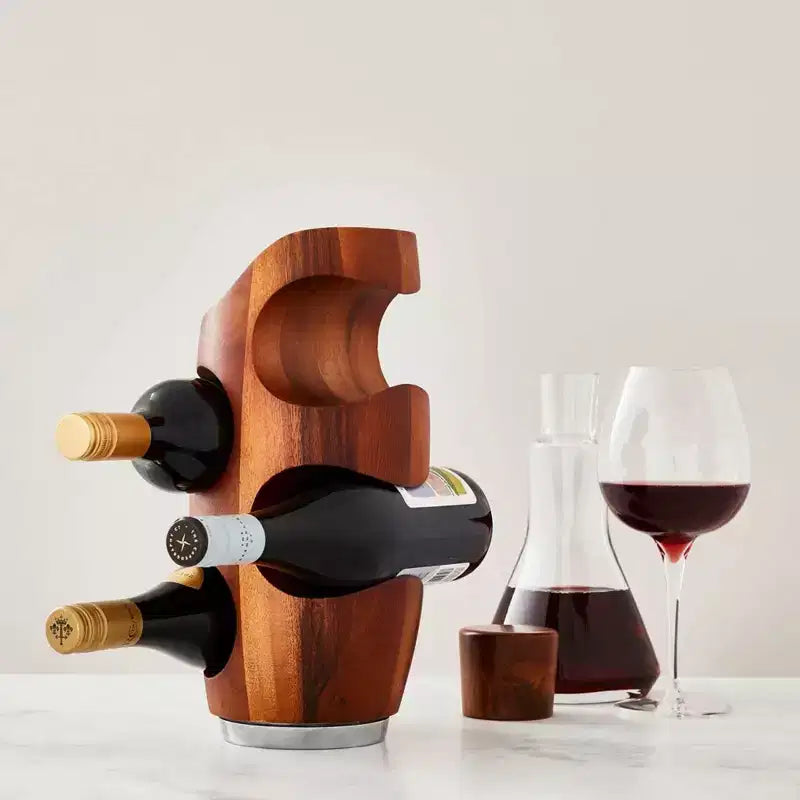 Acacia Wood & Alloy 4 Bottle Display Stand, 6 x 13