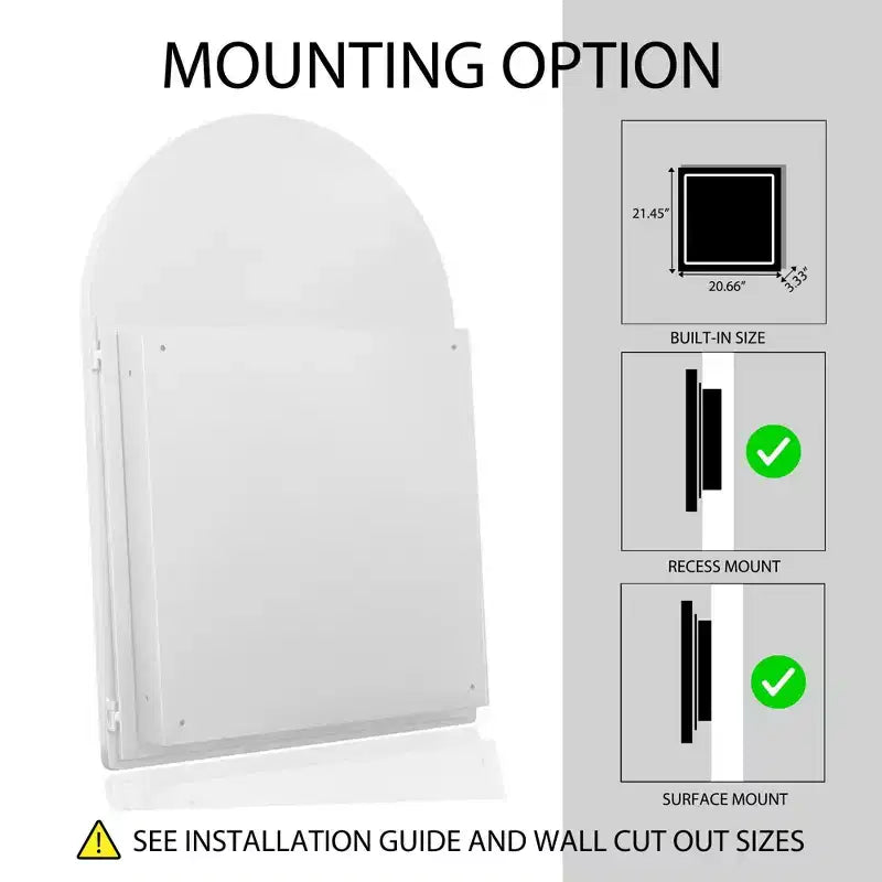 24x36 Arched Recessed Medicine Cabinet, Metal Frame, Adjustable Shelves, White