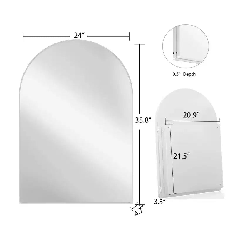 24x36 Arched Recessed Medicine Cabinet, Metal Frame, Adjustable Shelves, White
