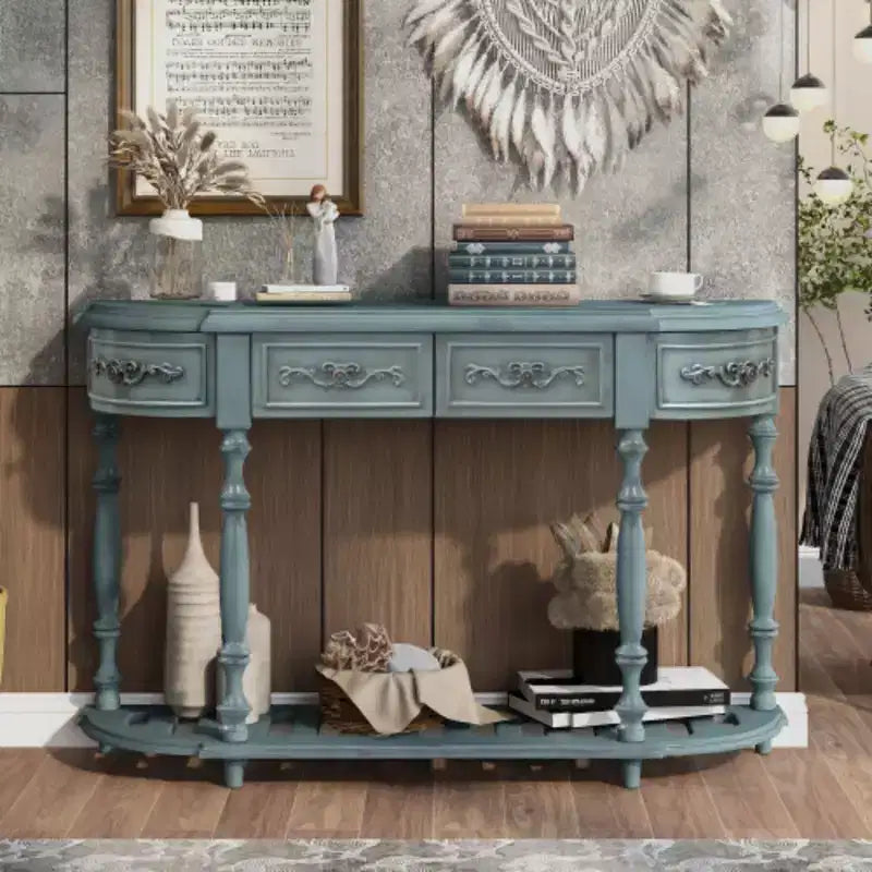 Versatile Curved Table: Modern Entryway, Living Room, 4 Drawers + Shelf