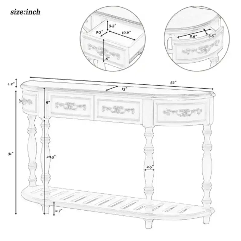 Versatile Curved Table: Modern Entryway, Living Room, 4 Drawers + Shelf