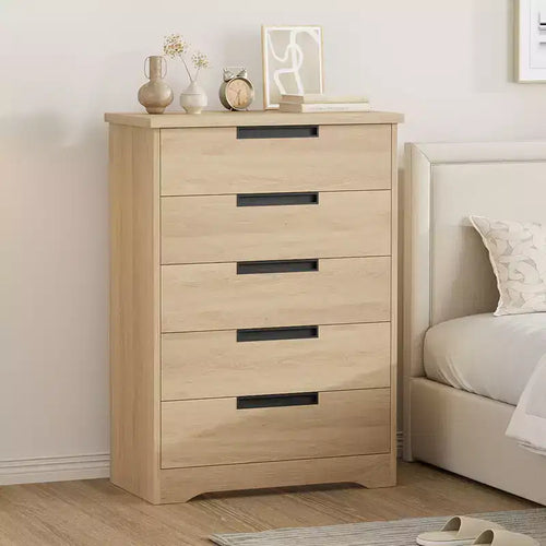 5 Drawer Dresser for Bedroom, Dresser Chest of Drawers with Embedded Handles Design, Wooden Dresser Organizer for Living Room, Nursery, Hallway