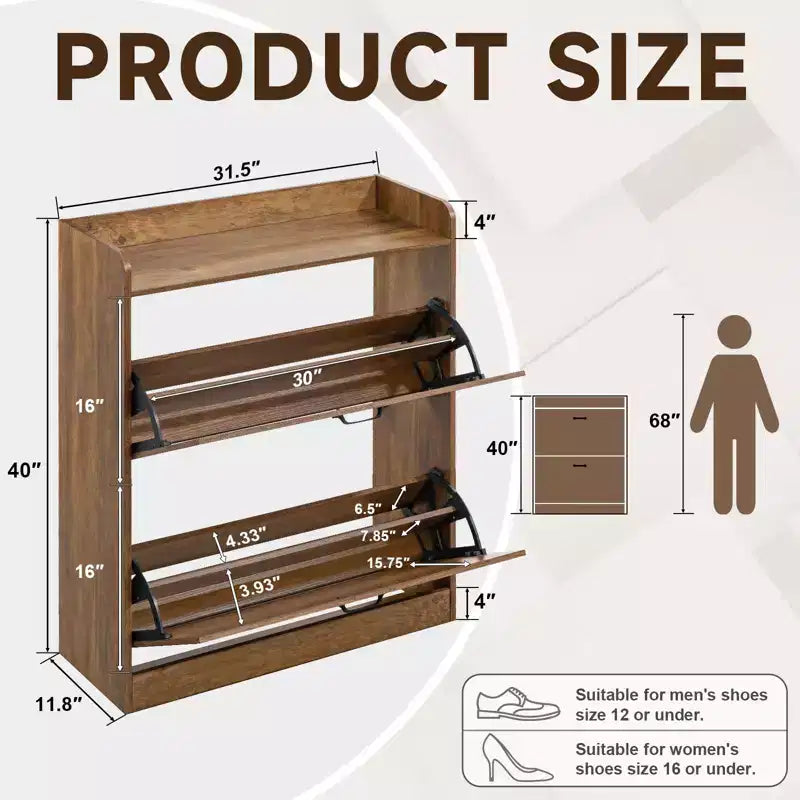 Farmhouse Wood Shoe Cabinet with 2 Flip Doors & Removable Shelves Entryway Shoe Storage