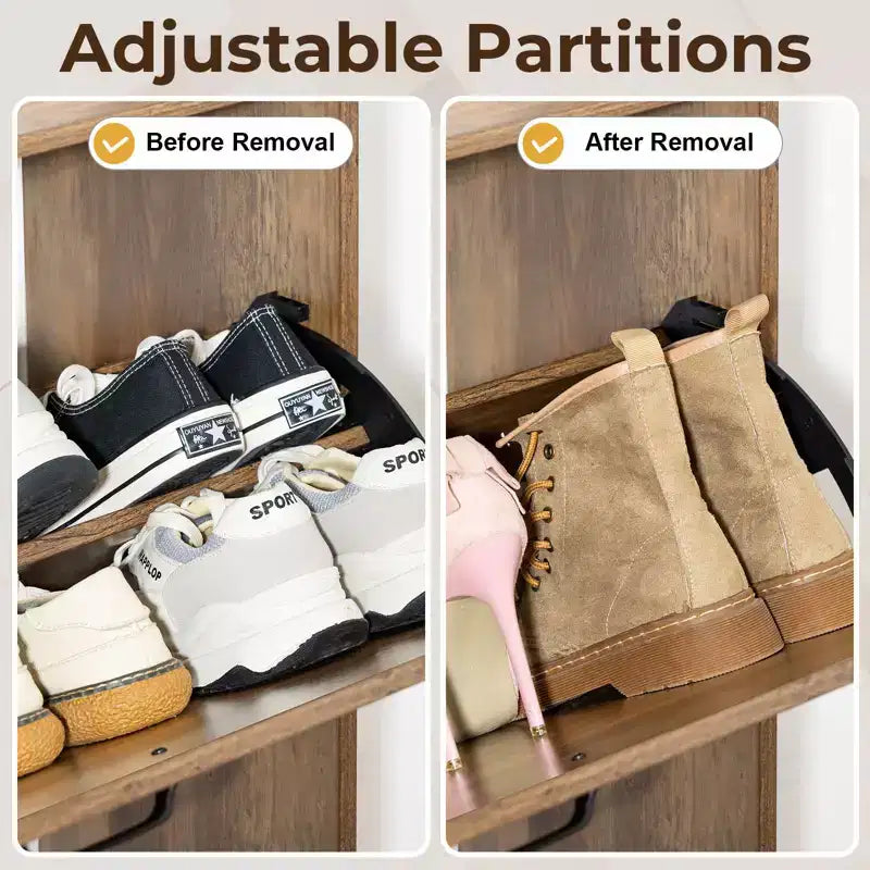 Farmhouse Wood Shoe Cabinet with 2 Flip Doors & Removable Shelves Entryway Shoe Storage