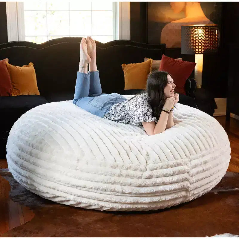 6 Foot Cocoon Large Bean Bag Chair for Adults, Premium Luxe Faux Fur