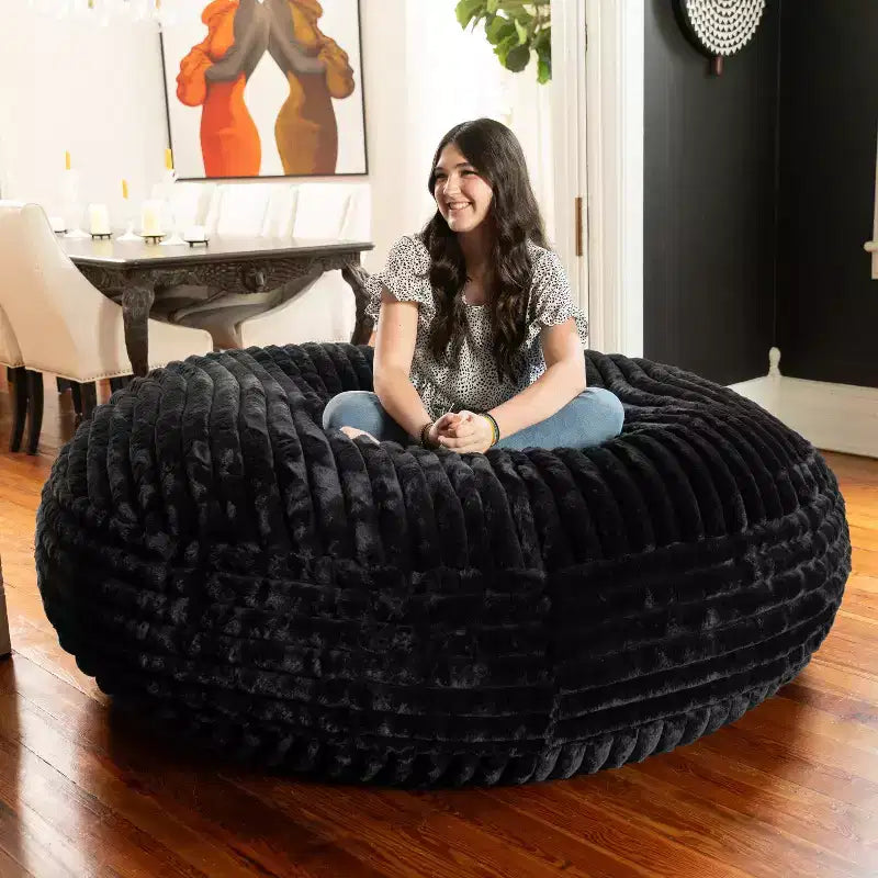 6 Foot Cocoon Large Bean Bag Chair for Adults, Premium Luxe Faux Fur