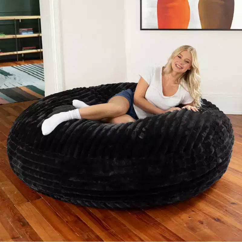 6 Foot Cocoon Large Bean Bag Chair for Adults, Premium Luxe Faux Fur