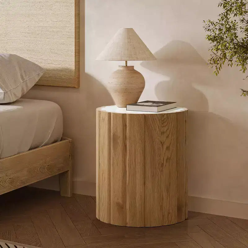 18.9 Round Side Table, Accent End Table with Faux Marble Top, Small Side Table for Living Room, Bedroom, Couch Brown
