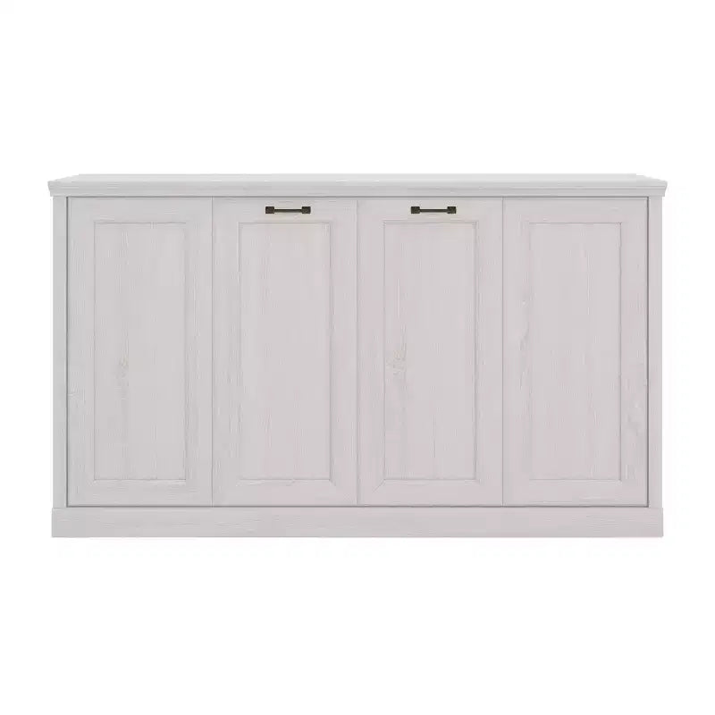 Twin Size Murphy Bed with Side Cabinet Bookshelf, Hideaway Wall Bed, Folding into Cabinet, Rustic White