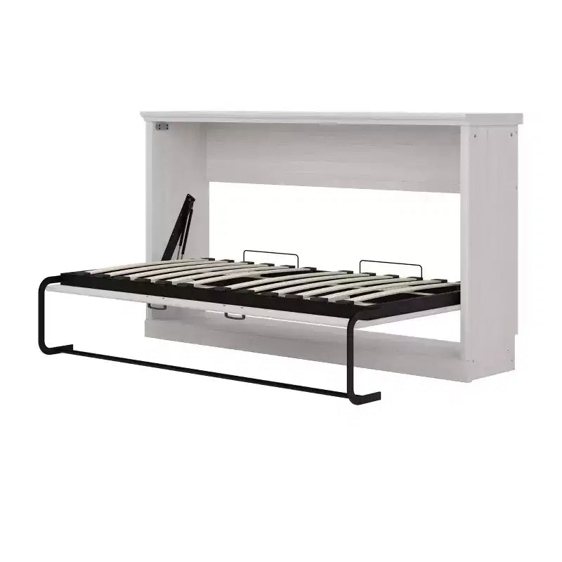 Twin Size Murphy Bed with Side Cabinet Bookshelf, Hideaway Wall Bed, Folding into Cabinet, Rustic White