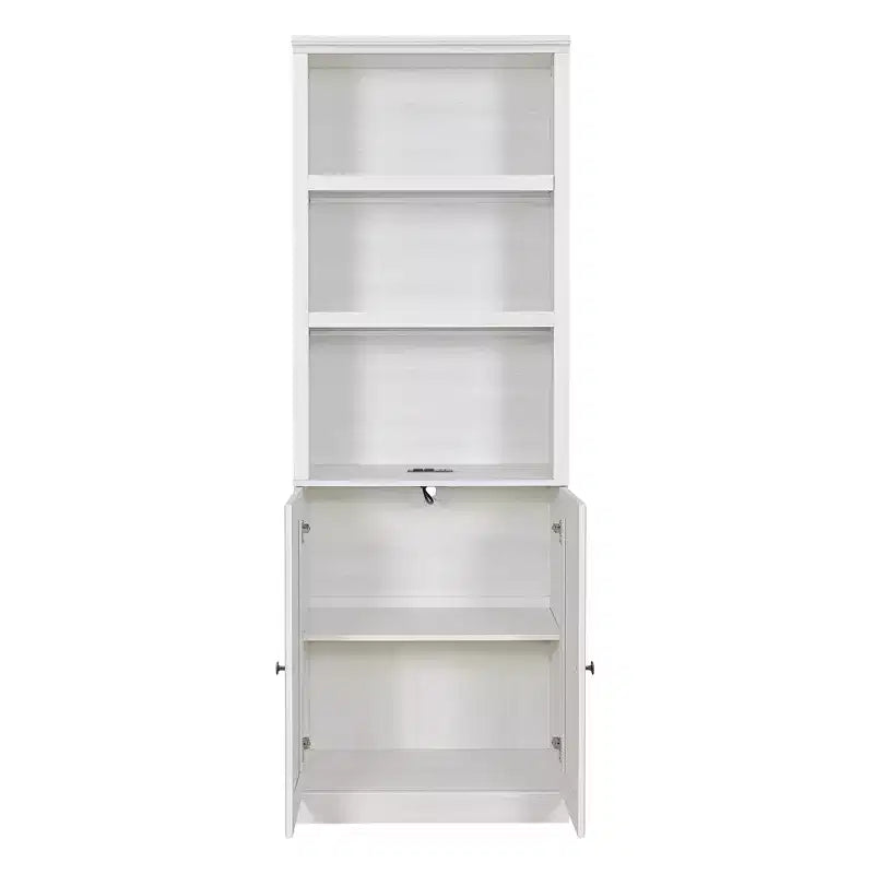 Twin Size Murphy Bed with Side Cabinet Bookshelf, Hideaway Wall Bed, Folding into Cabinet, Rustic White