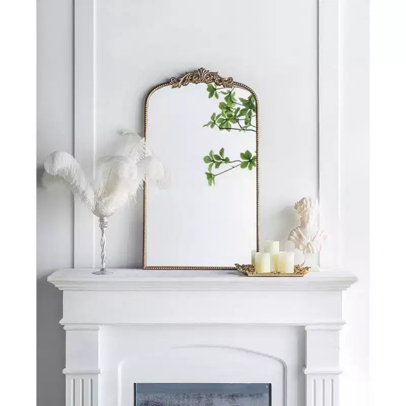 24 x 42 Inch Gold Arched Wall Mirror with Baroque Inspired Design