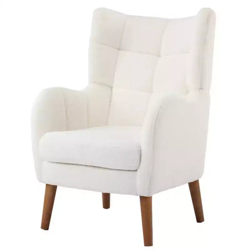 Modern Accent Chair with Birch Wood Legs, Teddy Fabric Upholstered Living Room Chair, Comfy Wingback Chair for Bedroom or Office