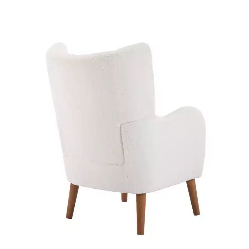 Modern Accent Chair with Birch Wood Legs, Teddy Fabric Upholstered Living Room Chair, Comfy Wingback Chair for Bedroom or Office