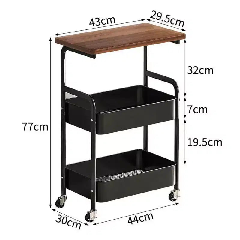 3 Tier Rolling Cart w/Table top, Metal Rolling Utility Cart on Wheels, Sturdy Storage Organizer Cart w/Hooks for Office, Classroom, Kitchen