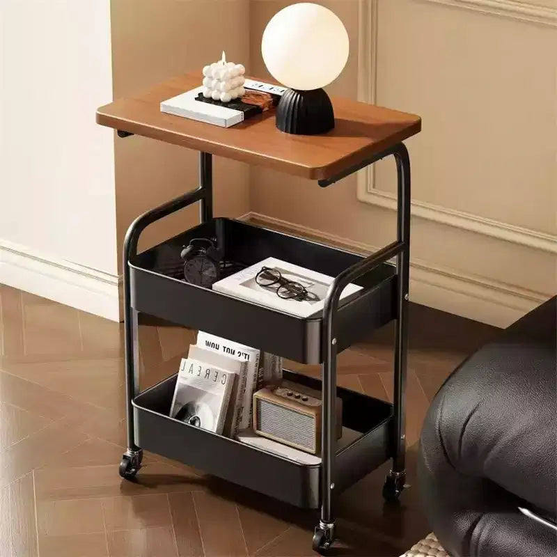 3 Tier Rolling Cart w/Table top, Metal Rolling Utility Cart on Wheels, Sturdy Storage Organizer Cart w/Hooks for Office, Classroom, Kitchen