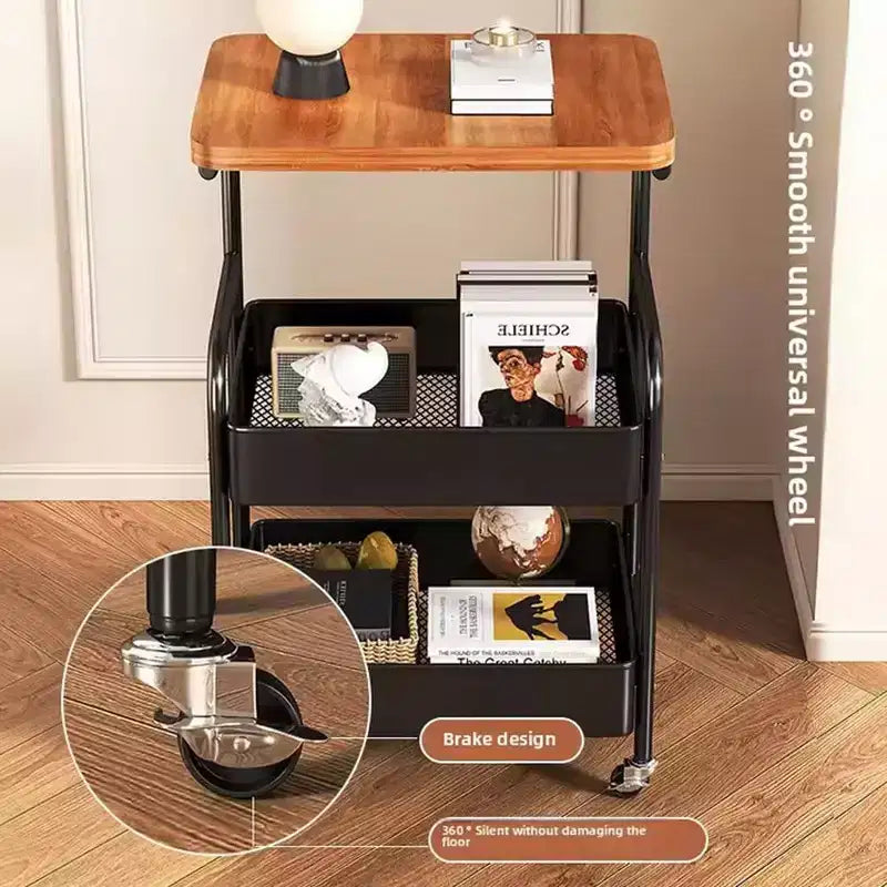 3 Tier Rolling Cart w/Table top, Metal Rolling Utility Cart on Wheels, Sturdy Storage Organizer Cart w/Hooks for Office, Classroom, Kitchen