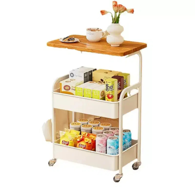 3 Tier Rolling Cart w/Table top, Metal Rolling Utility Cart on Wheels, Sturdy Storage Organizer Cart w/Hooks for Office, Classroom, Kitchen