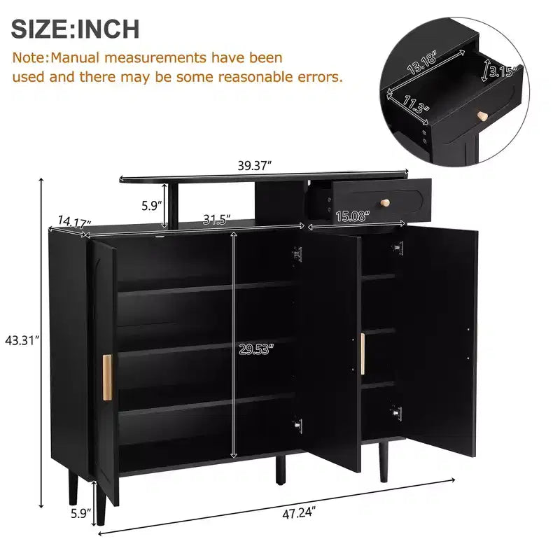 Stylish Cream Storage Sideboard with Adjustable Shelves and Solid Wood Legs, Black