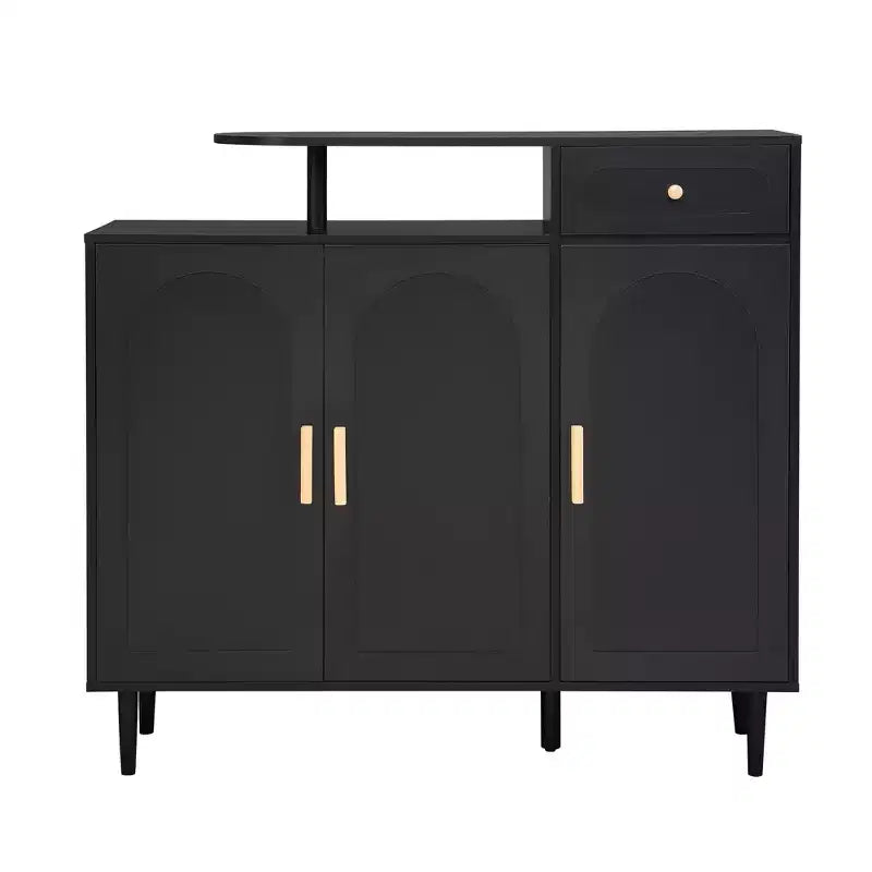 Stylish Cream Storage Sideboard with Adjustable Shelves and Solid Wood Legs, Black