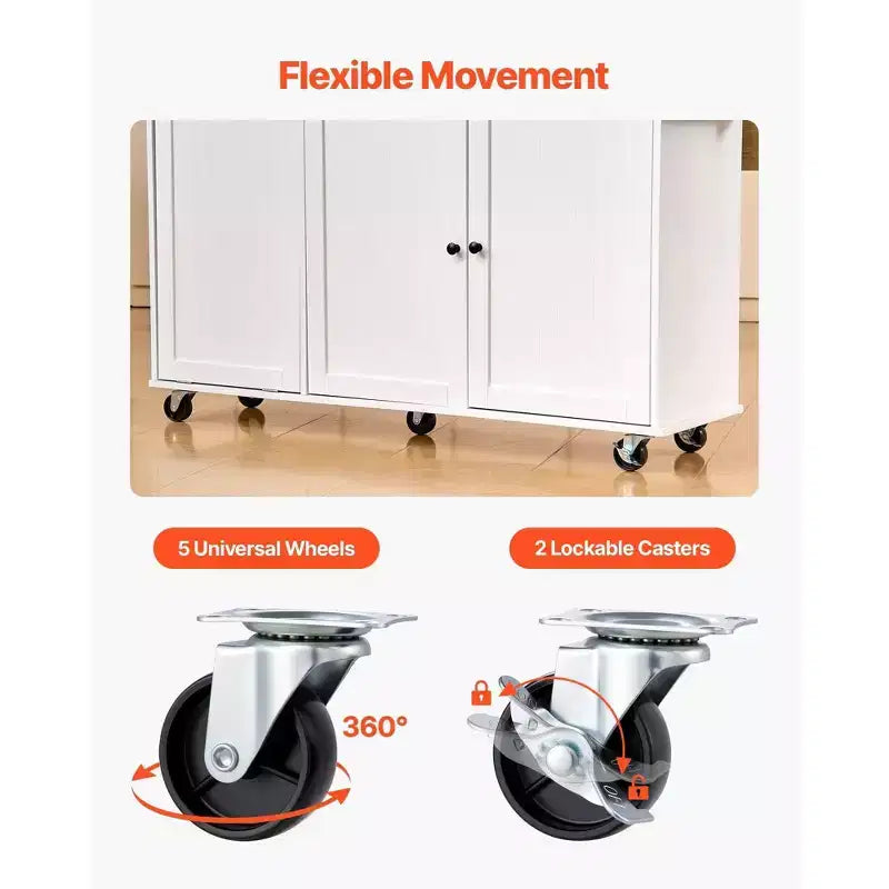 35.5H Kitchen Island Cart Rolling Storage Cabinet with Drawer Drop Leaf, White