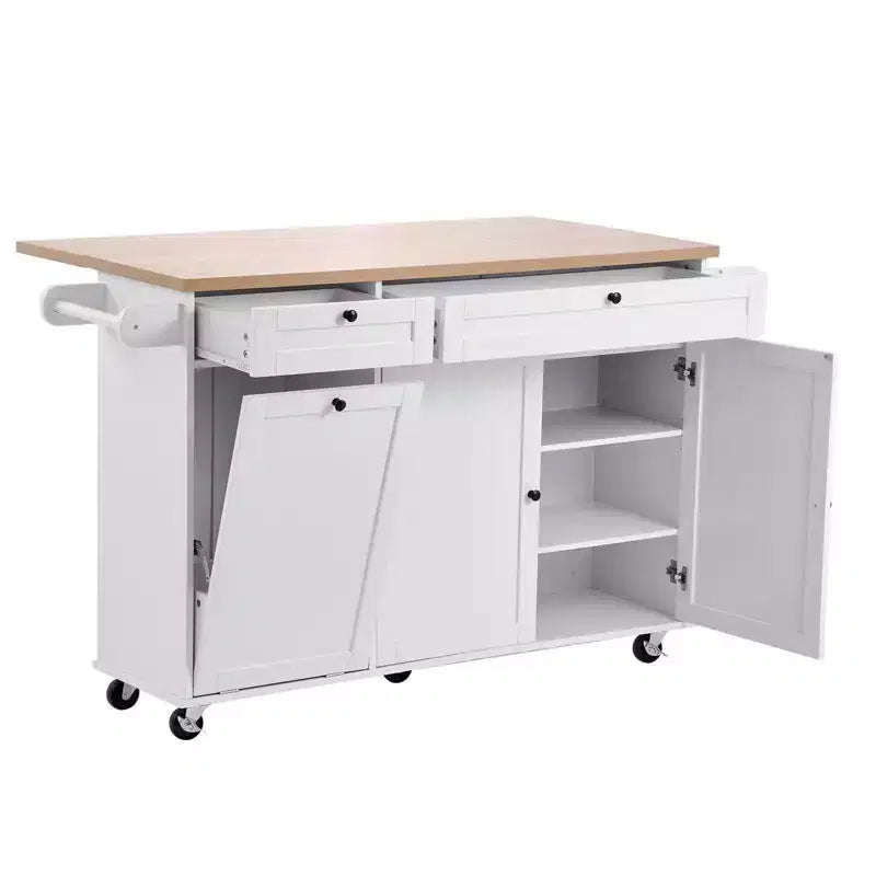 35.5H Kitchen Island Cart Rolling Storage Cabinet with Drawer Drop Leaf, White