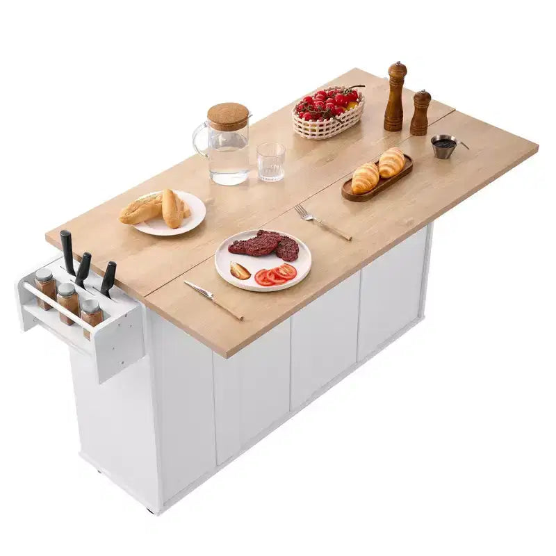 35.5H Kitchen Island Cart Rolling Storage Cabinet with Drawer Drop Leaf, White