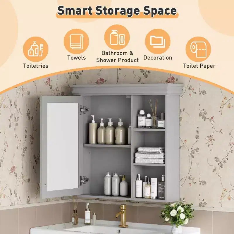 30 Modern Wall Mounted Bathroom Medicine Cabinet with Mirror and 3 Shelves