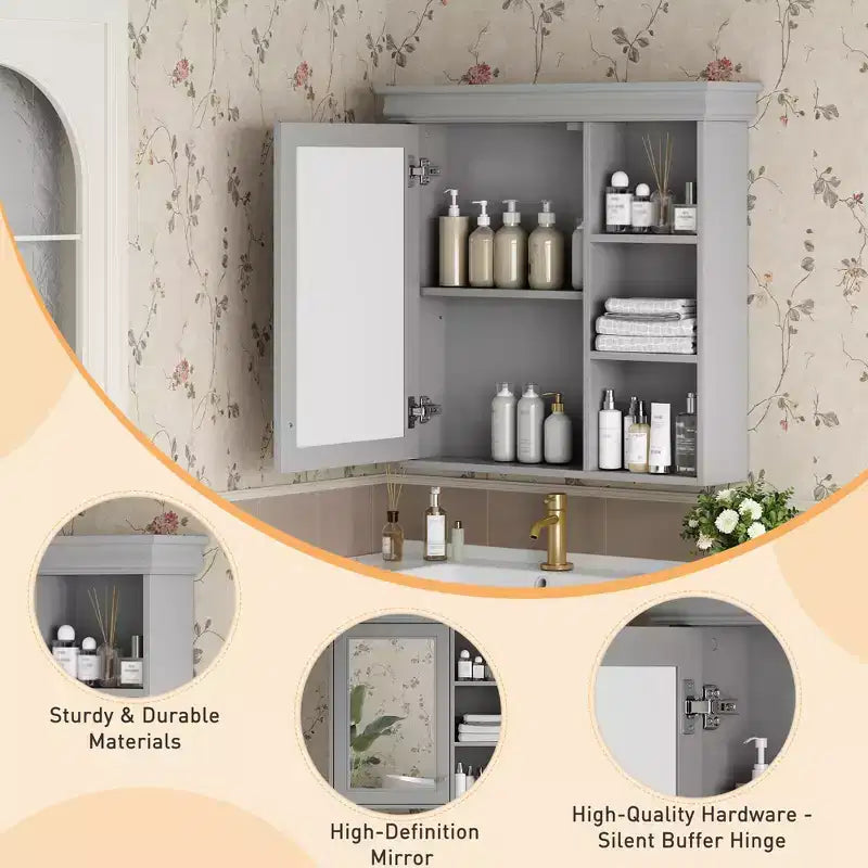 30 Modern Wall Mounted Bathroom Medicine Cabinet with Mirror and 3 Shelves