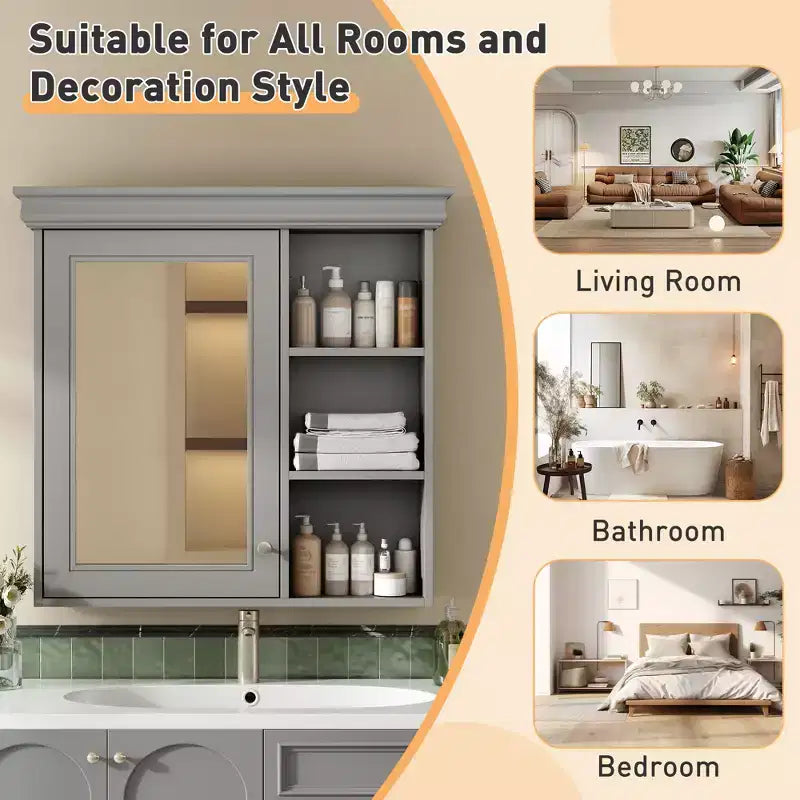 30 Modern Wall Mounted Bathroom Medicine Cabinet with Mirror and 3 Shelves