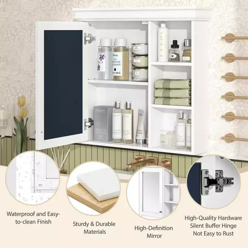 30 Modern Wall Mounted Bathroom Medicine Cabinet with Mirror and 3 Shelves