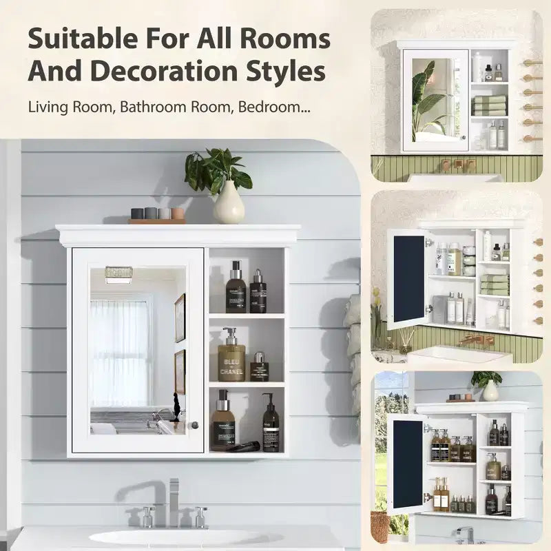 30 Modern Wall Mounted Bathroom Medicine Cabinet with Mirror and 3 Shelves