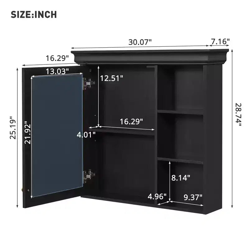 30 Modern Wall Mounted Bathroom Medicine Cabinet with Mirror and 3 Shelves
