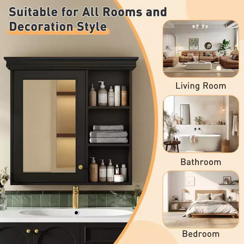 30 Modern Wall Mounted Bathroom Medicine Cabinet with Mirror and 3 Shelves