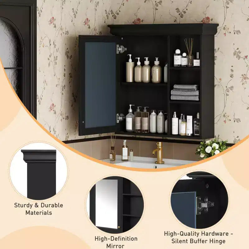 30 Modern Wall Mounted Bathroom Medicine Cabinet with Mirror and 3 Shelves