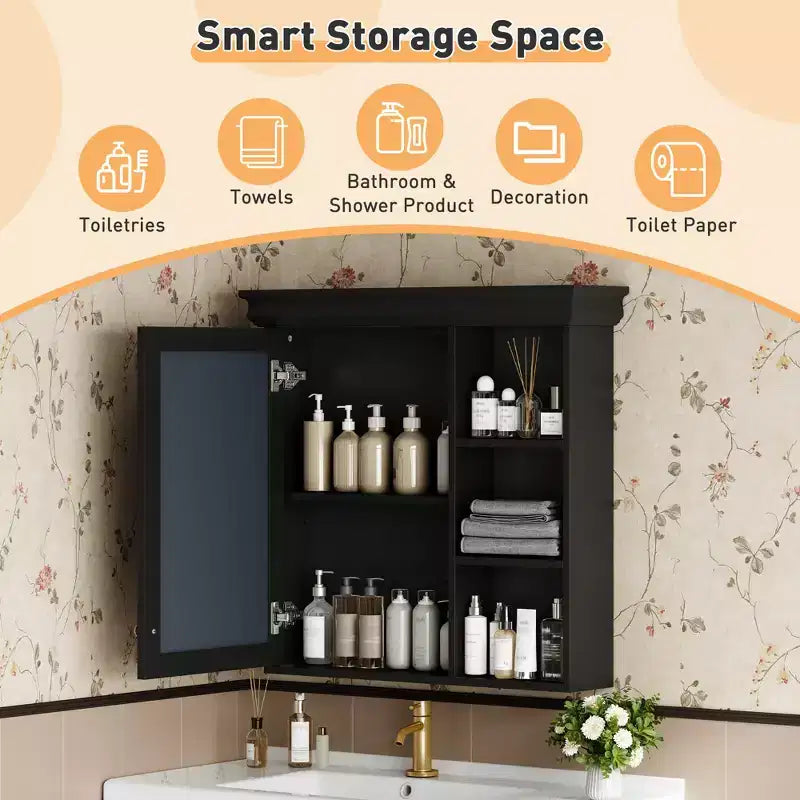 30 Modern Wall Mounted Bathroom Medicine Cabinet with Mirror and 3 Shelves