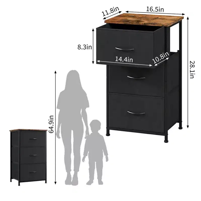 3-Drawer Dresser with Removable Fabric Bins for Bedroom, Living Room, Closet