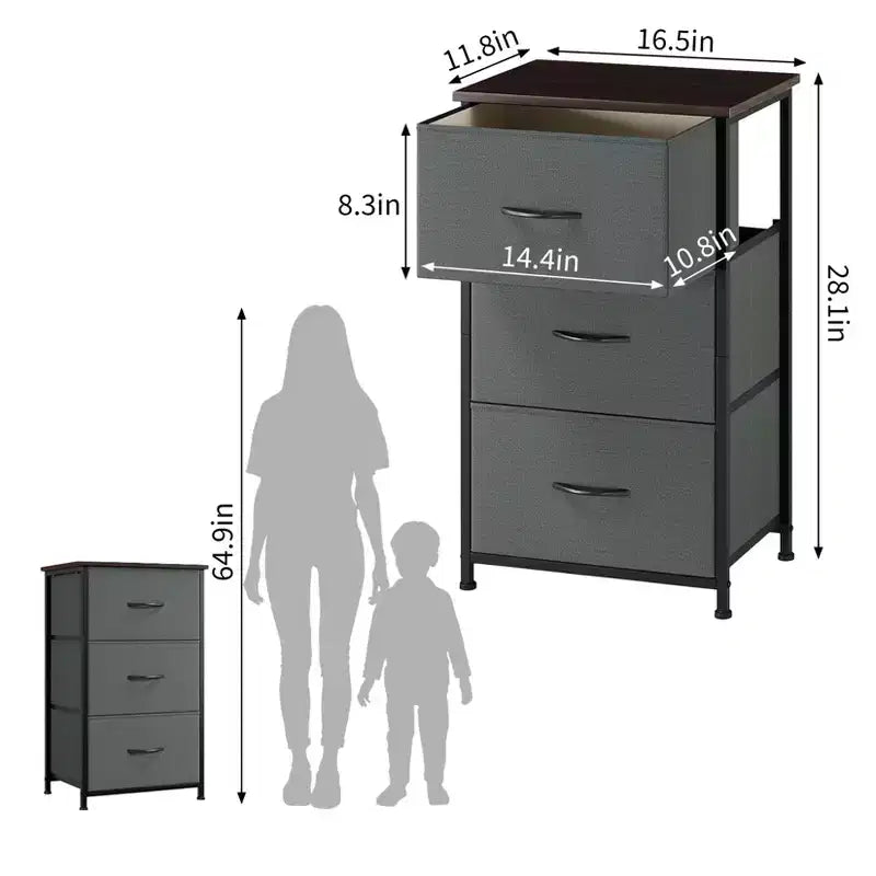 3-Drawer Dresser with Removable Fabric Bins for Bedroom, Living Room, Closet