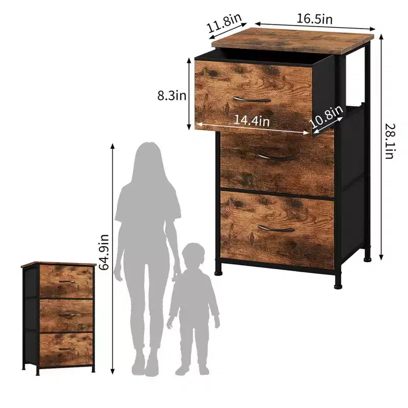 3-Drawer Dresser with Removable Fabric Bins for Bedroom, Living Room, Closet