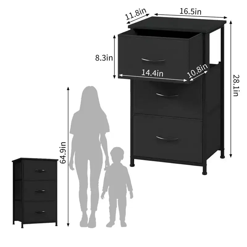 3-Drawer Dresser with Removable Fabric Bins for Bedroom, Living Room, Closet