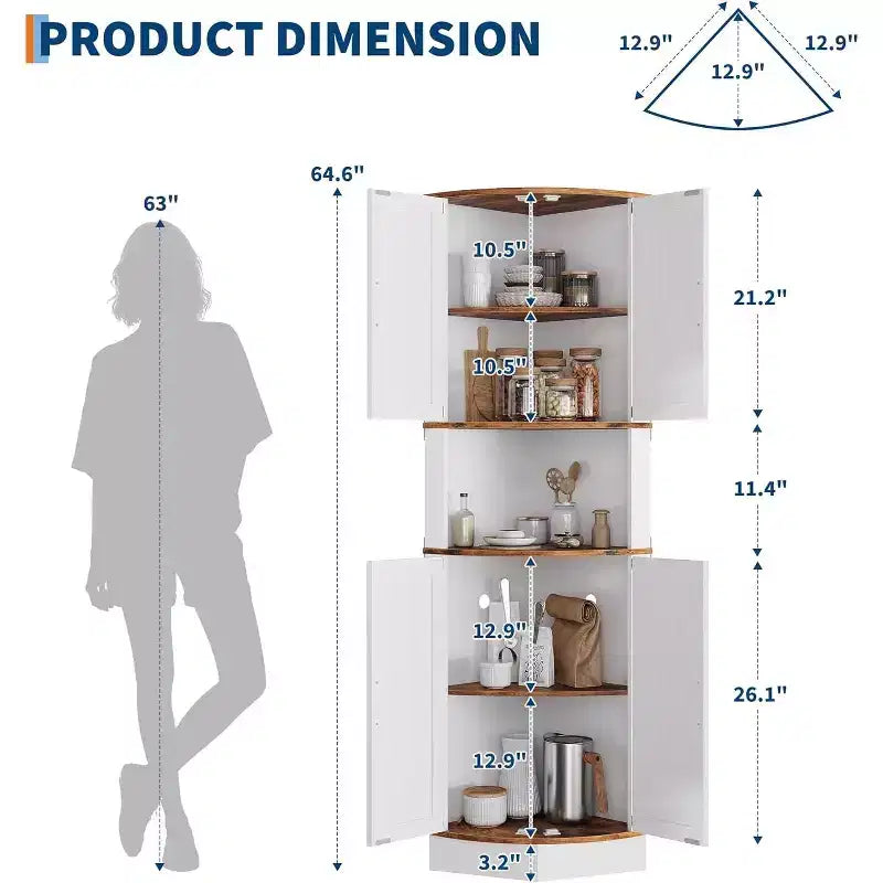 Garvee 64.6 Farmhouse Corner Cabinet - 4 Barn Doors & 5 Tier Shelves, Freestanding Bar Cabinet