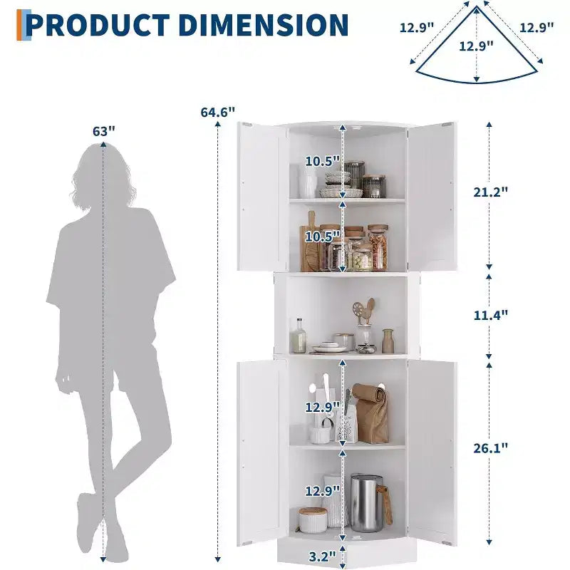 Garvee 64.6 Farmhouse Corner Cabinet - 4 Barn Doors & 5 Tier Shelves, Freestanding Bar Cabinet