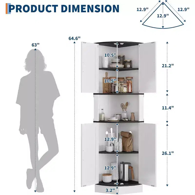 Garvee 64.6 Farmhouse Corner Cabinet - 4 Barn Doors & 5 Tier Shelves, Freestanding Bar Cabinet