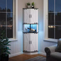 Garvee 64.6 Farmhouse Corner Cabinet - 4 Barn Doors & 5 Tier Shelves, Freestanding Bar Cabinet