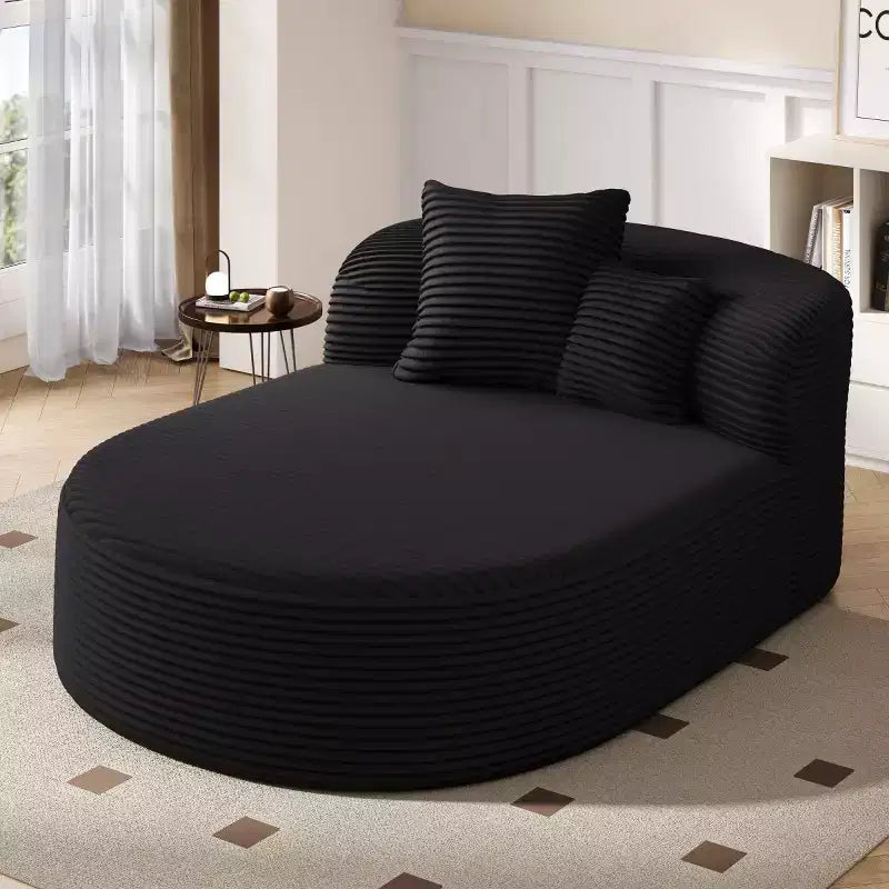 51 Modern Chaise Lounge Sofa Chair, Oversized Corduroy Boneless Sleeper Sofa Bed with 2 Pillows for Living Room or Apartment-Panipeachy