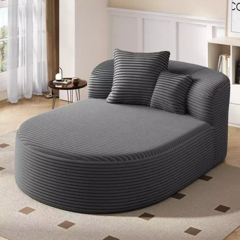 51 Modern Chaise Lounge Sofa Chair, Oversized Corduroy Boneless Sleeper Sofa Bed with 2 Pillows for Living Room or Apartment
