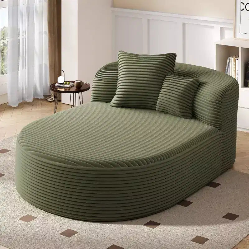 51 Modern Chaise Lounge Sofa Chair, Oversized Corduroy Boneless Sleeper Sofa Bed with 2 Pillows for Living Room or Apartment