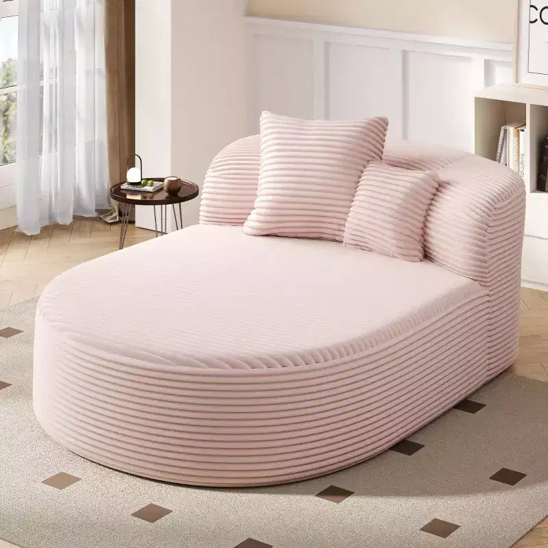 51 Modern Chaise Lounge Sofa Chair, Oversized Corduroy Boneless Sleeper Sofa Bed with 2 Pillows for Living Room or Apartment