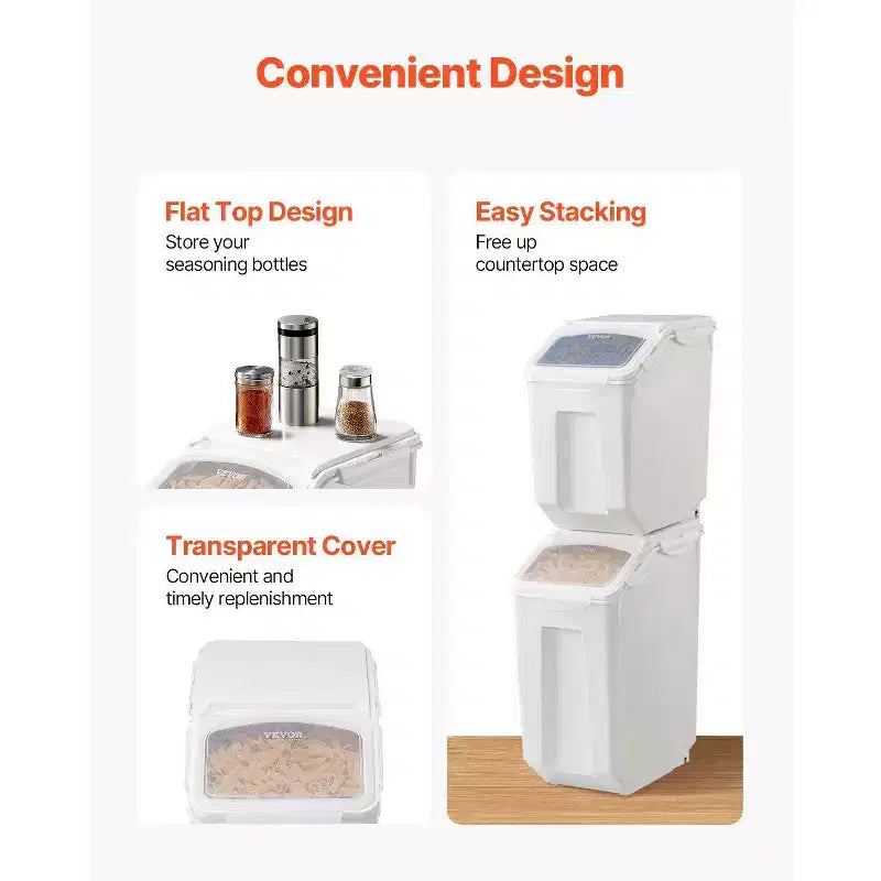 4-Pack Food Storage Containers with Airtight Lid, 4 Cups, Wheels for Rice, Pet Food, Grain, Kitchen Ingredients, White