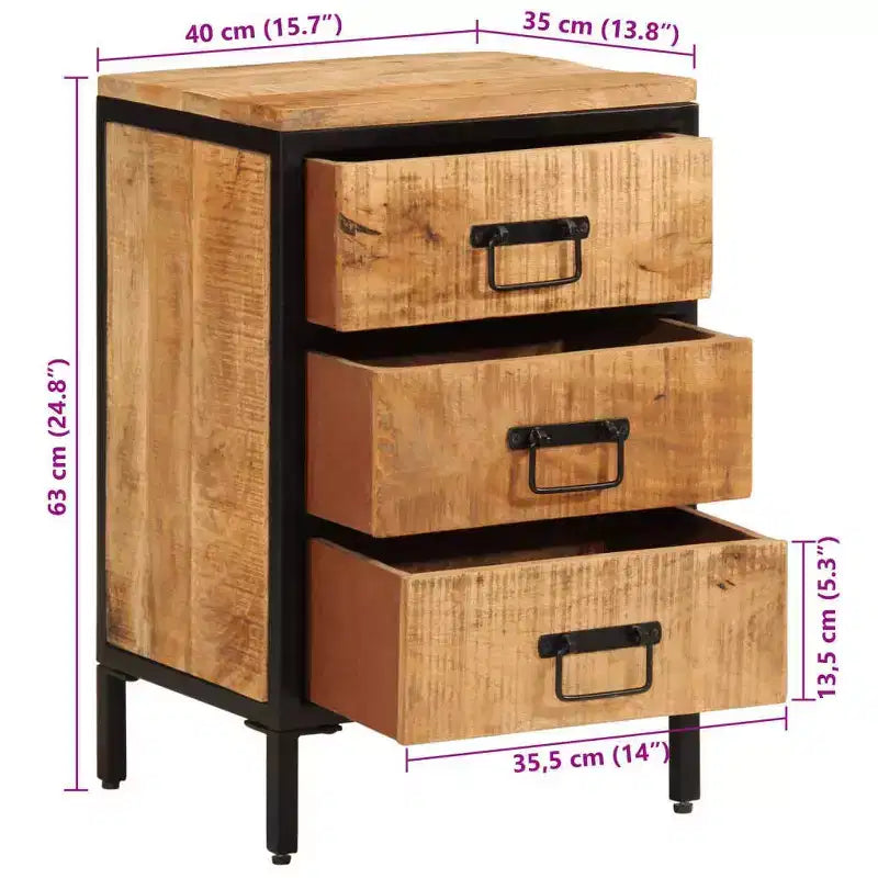 Mango Wood Bedside Cabinet, Natural Wood Color